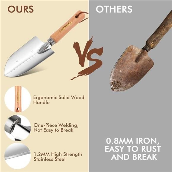 Garden Tools Set, Heavy Duty Stainless Steel Hand Tools w/ Wooden Handle + Bag - Picture 4 of 7